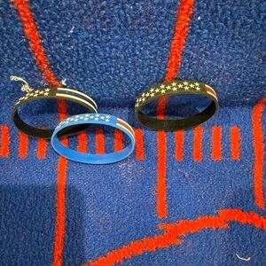 Three American Flag Silicone Sports Bracelets Blue, Black